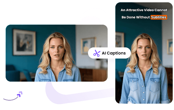 AltaClip AI video editor interface showing subtitle generation features